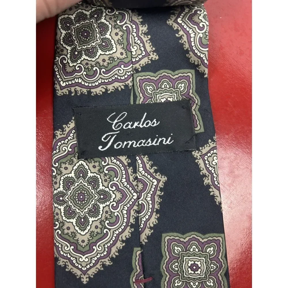 Carlos Tomasini Tall Mens Tie Necktie‎ Multicolor Geometric 100% Silk Imported